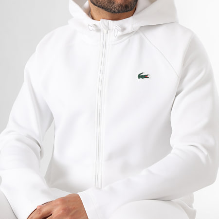 Lacoste - Veste Zippée Capuche Logo Crocodile Blanc