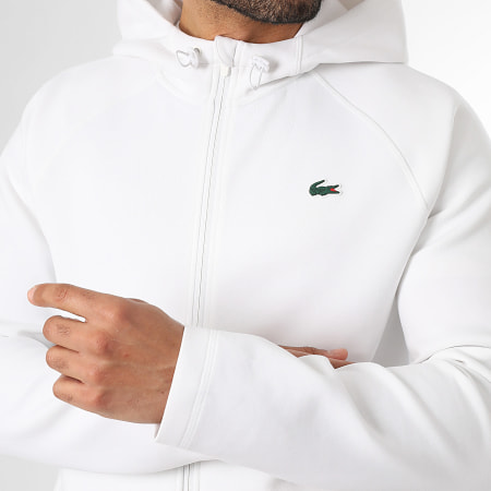 Lacoste - Veste Zippée Capuche Logo Crocodile Blanc