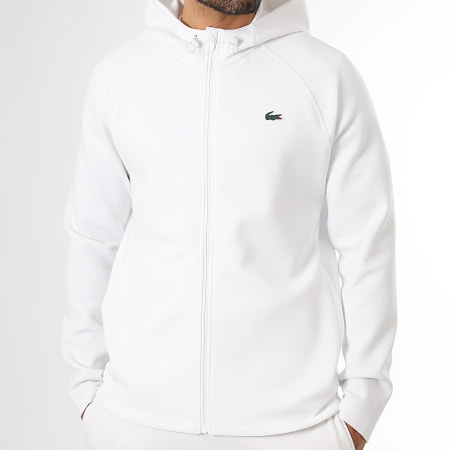 Lacoste - Veste Zippée Capuche Logo Crocodile Blanc
