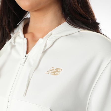 New Balance - Sudadera con Capucha Cremallera a Rayas Crop Mujer WJ61B759 Beige Claro
