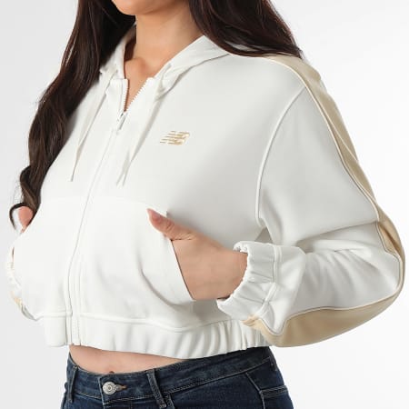 New Balance - Sudadera con Capucha Cremallera a Rayas Crop Mujer WJ61B759 Beige Claro