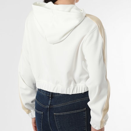 New Balance - Sudadera con Capucha Cremallera a Rayas Crop Mujer WJ61B759 Beige Claro
