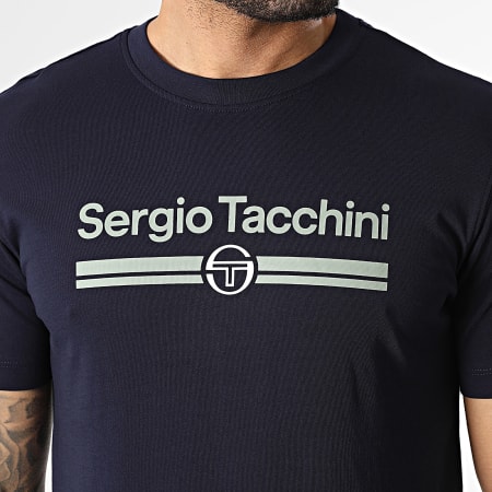 Sergio Tacchini - T-Shirt Marchio 41200 Blu Marina Verde Kaki Chiaro