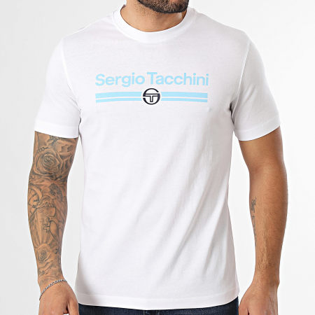 Sergio Tacchini - T-Shirt Marchio 41200 Bianco Blu Chiaro