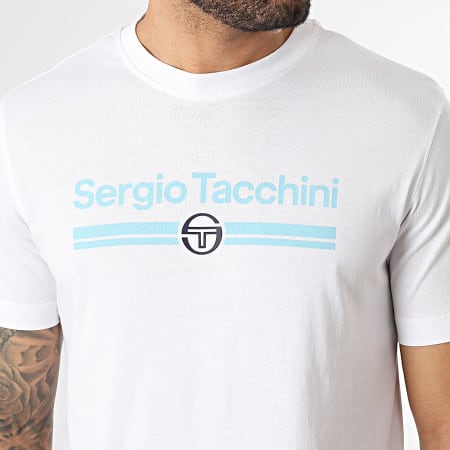 Sergio Tacchini - T-Shirt Marchio 41200 Bianco Blu Chiaro