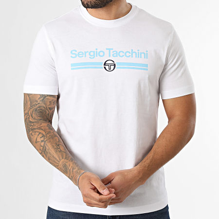 Sergio Tacchini - T-Shirt Marchio 41200 Bianco Blu Chiaro