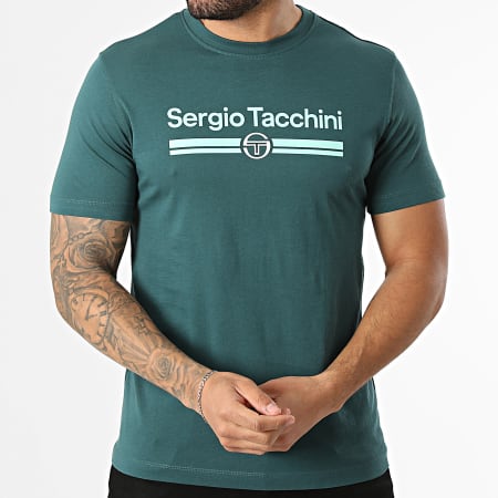 Sergio Tacchini - T-Shirt Marchio 41200 Verde Bottiglia Turchese