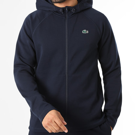 Lacoste - Veste Zippée Capuche Logo Crocodile Bleu Marine