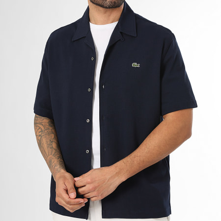 Lacoste - Chemise Manches Courtes Logo Brodé Crocodile Bleu Marine