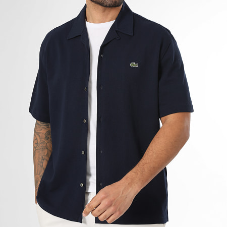 Lacoste - Chemise Manches Courtes Logo Brodé Crocodile Bleu Marine
