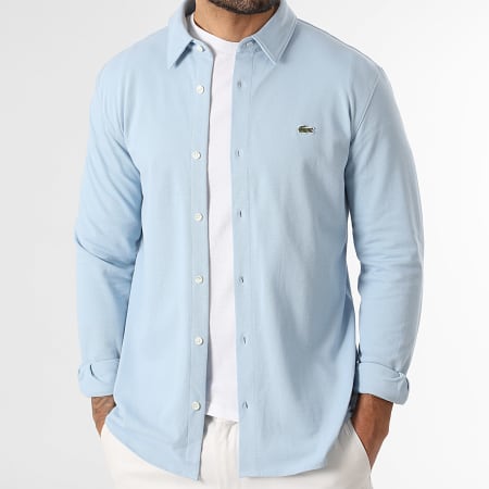 Lacoste - Camisa de manga larga logo bordado cocodrilo slim fit azul claro
