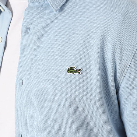 Lacoste - Camisa de manga larga logo bordado cocodrilo slim fit azul claro