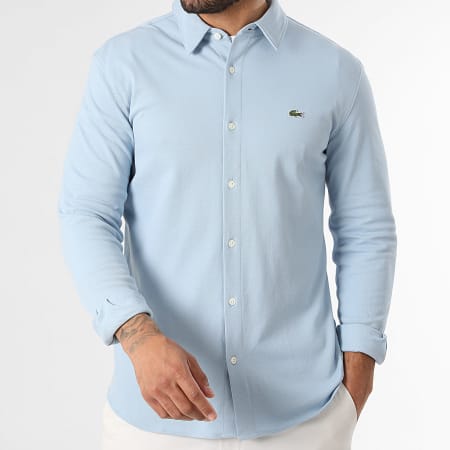 Lacoste - Camisa de manga larga logo bordado cocodrilo slim fit azul claro