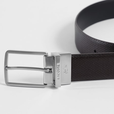 Lacoste - Ceinture en Cuir Réversible Avec Logo Crocodile Metal Noir Marron