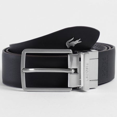 Lacoste - Ceinture en Cuir Réversible Avec Logo Crocodile Metal Noir Marron