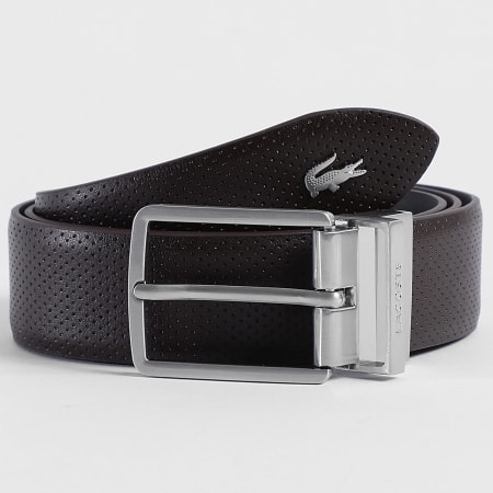 Lacoste - Ceinture en Cuir Réversible Avec Logo Crocodile Metal Noir Marron