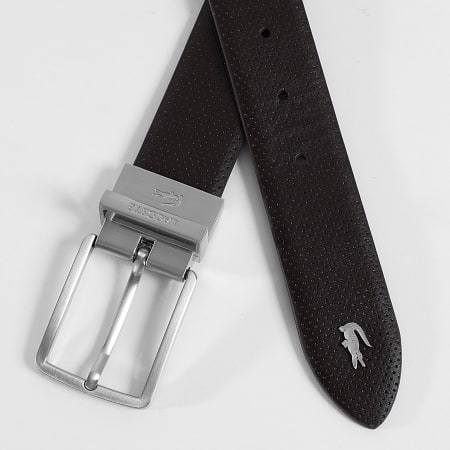 Lacoste - Ceinture en Cuir Réversible Avec Logo Crocodile Metal Noir Marron