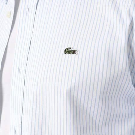 Lacoste - Camisa Manga Larga De Rayas Logo Bordado Cocodrilo Blanco Azul Claro