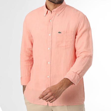 Lacoste - Camisa Manga Larga Logo Bordado Cocodrilo Coral
