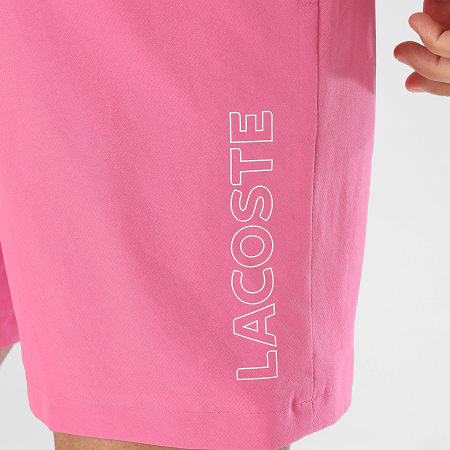 Lacoste - Short Jogging Logo Crocodile Rose Blanc