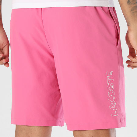 Lacoste - Short Jogging Logo Crocodile Rose Blanc