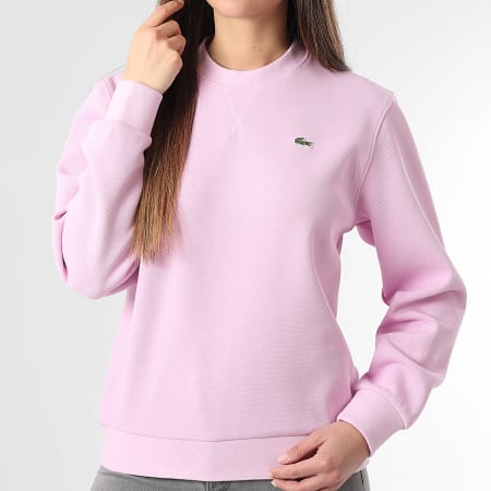 Lacoste - Sweat Crewneck Femme Logo Brodé Crocodile Rose