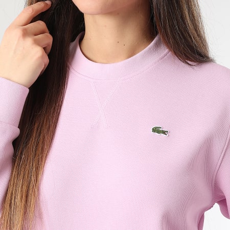 Lacoste - Sweat Crewneck Femme Logo Brodé Crocodile Rose
