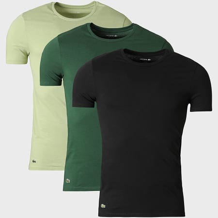 Lacoste - Lot De 3 Tee Shirts Slim Fit Logo Brodé Crocodile Noir Vert Foncé Vert Clair