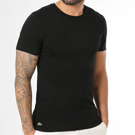 Lacoste - Lot De 3 Tee Shirts Slim Fit Logo Brodé Crocodile Noir Vert Foncé Vert Clair