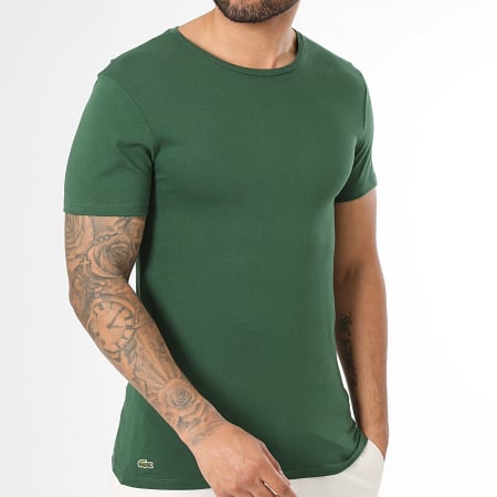 Lacoste - Lot De 3 Tee Shirts Slim Fit Logo Brodé Crocodile Noir Vert Foncé Vert Clair