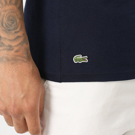 Lacoste - Lot De 3 Tee Shirts Slim Fit Logo Brodé Crocodile Bleu Marine Gris Chiné Corail Clair