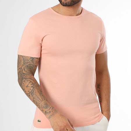 Lacoste - Lot De 3 Tee Shirts Slim Fit Logo Brodé Crocodile Bleu Marine Gris Chiné Corail Clair