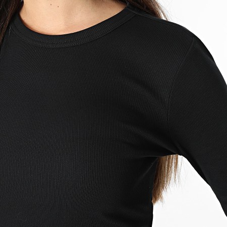 Only - Tee Shirt Rib Manches Longues Femme Val Life Noir