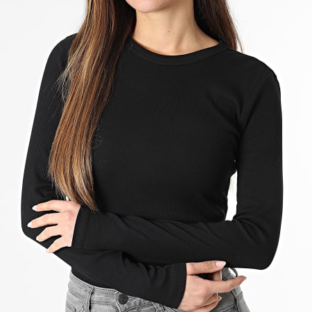Only - Tee Shirt Rib Manches Longues Femme Val Life Noir