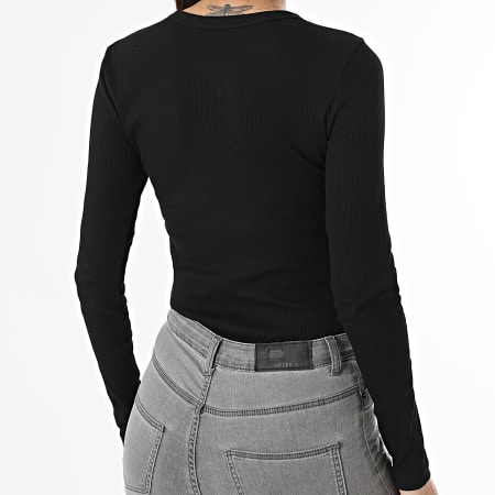 Only - Tee Shirt Rib Manches Longues Femme Val Life Noir