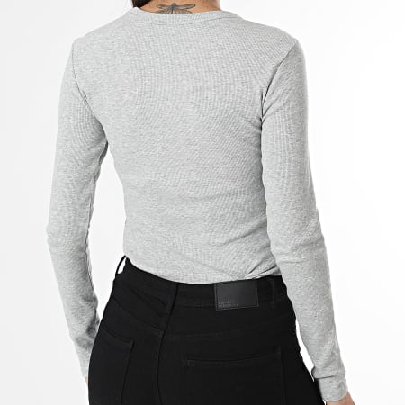 Only - Tee Shirt Rib Manches Longues Femme Val Life Gris Chiné