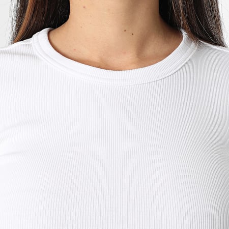 Only - Tee Shirt Rib Manches Longues Femme Val Life Blanc
