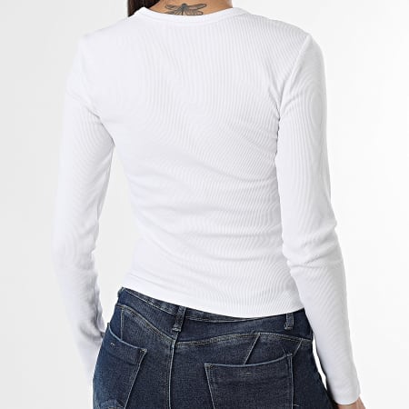 Only - Tee Shirt Rib Manches Longues Femme Val Life Blanc