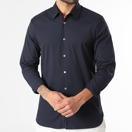 Lacoste - Camisa de Manga Larga Logo Bordado Cocodrilo Azul Marino