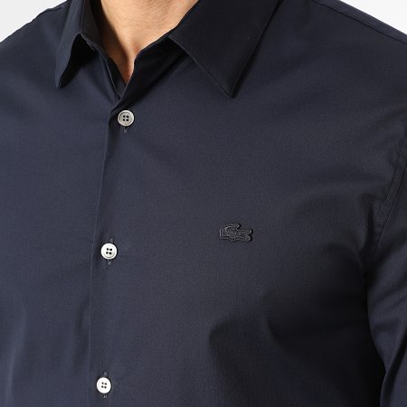 Lacoste - Camisa de Manga Larga Logo Bordado Cocodrilo Azul Marino
