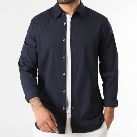 Lacoste - Camisa de Manga Larga Logo Bordado Cocodrilo Azul Marino