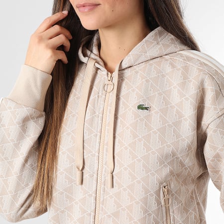 Lacoste - Sweat Capuche Zippée Femme Logo Brodé Crocodile The Blend Beige