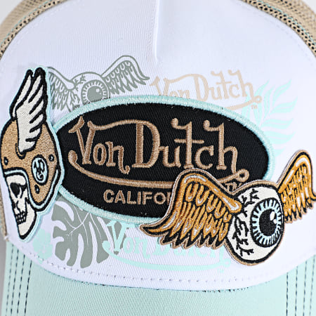 Von Dutch - Casquette Trucker Patches Blanc Beige Bleu Ciel