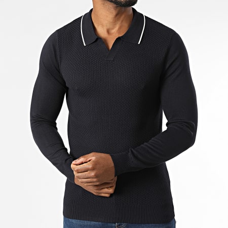 Frilivin - V-Neck Textured Sweater 658 Navy Blue