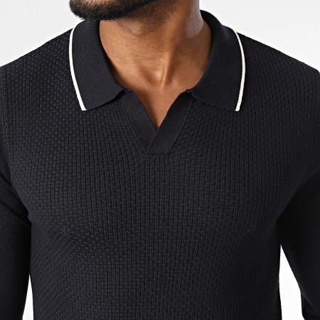 Frilivin - V-Neck Textured Sweater 658 Navy Blue