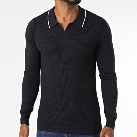 Frilivin - V-Neck Textured Sweater 658 Navy Blue