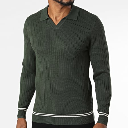 Frilivin - Polo Manches Longues Rib En Mailles 655 Vert Foncé