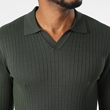 Frilivin - Polo Manches Longues Rib En Mailles 655 Vert Foncé