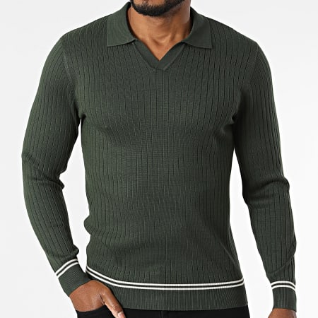 Frilivin - Polo Manches Longues Rib En Mailles 655 Vert Foncé