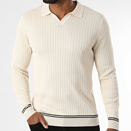 Frilivin - Polo Manches Longues Rib En Mailles 655 Beige